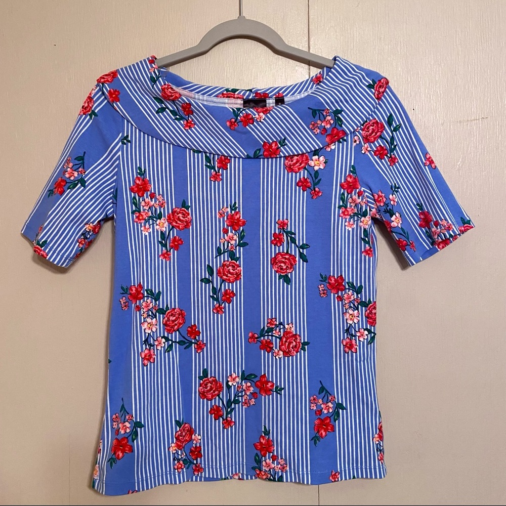 RAFAELLA Floral Rose Shirt with Collar NWOT 100% COTTON